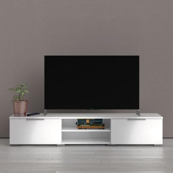 Silver TV Unit 2 Drawers 2 Shelf in White High Gloss