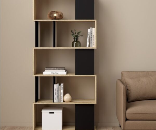 Summer Open Bookcase 4 Shelves in Jackson Hickory Oak and White/Black