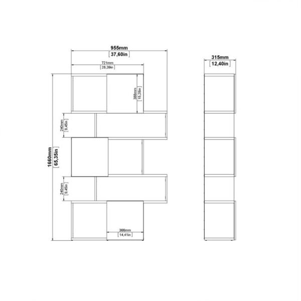 Summer Asymmetrical Bookcase with 3 Doors in Jackson Hickory and Concrete/White/Black - Image 5