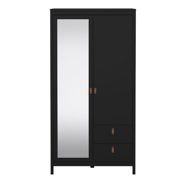 Poppy Wardrobe with 1 Door 1 Mirror Door 2 Drawers in Matt Black - Image 2