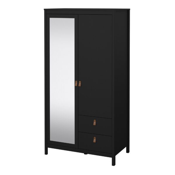 Poppy Wardrobe with 1 Door 1 Mirror Door 2 Drawers in Matt Black - Image 3