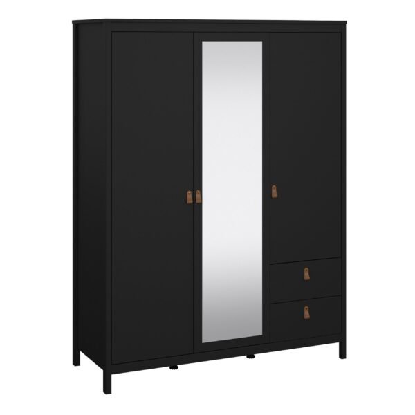 Poppy Wardrobe with 2 Doors 1 Mirror Door 2 Drawers in Matt Black Wardrobe Home Store UK