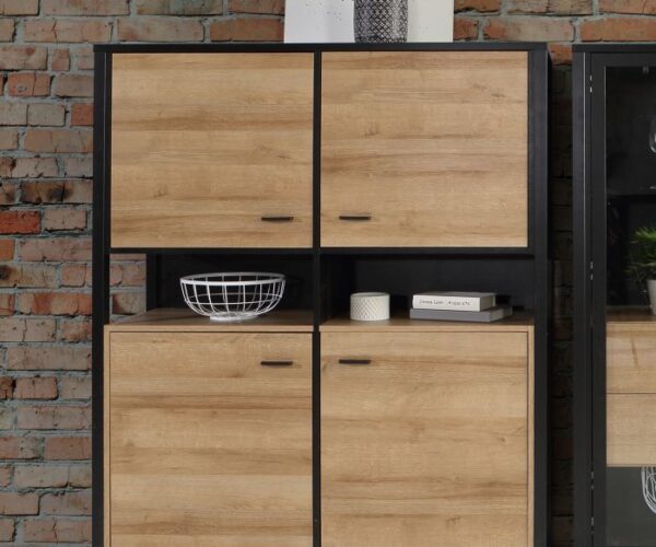 Ben Storage Cabinet in Matt Black/Riviera Oak