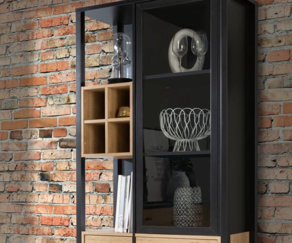 Ben Display Cabinet in Matt Black/Riviera Oak