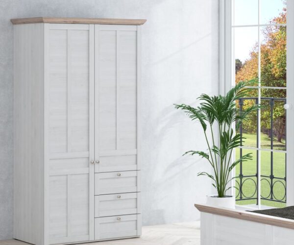 Maddox 2 Door Wardrobe in Snowy Oak/Oak Nelson