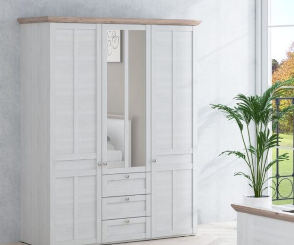 Maddox 3 Door Wardrobe in Snowy Oak/Oak Nelson