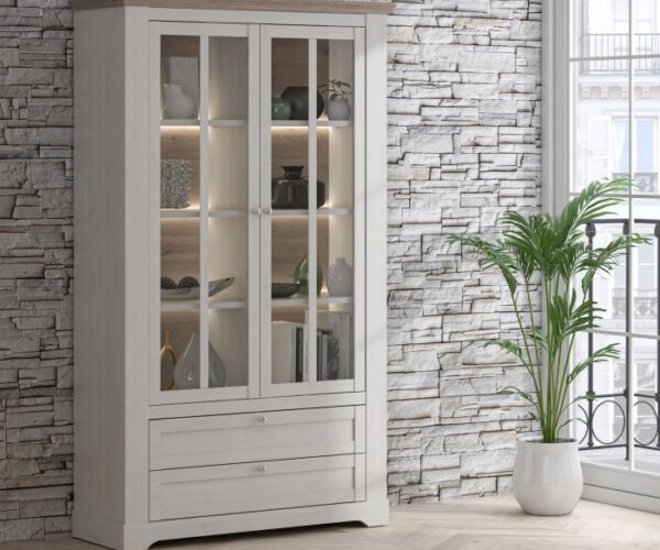 Maddox Display Cabinet in Snowy Oak/Oak Nelson