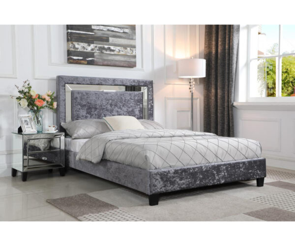 Augusta Crushed Velvet Double Bed Silver with Mirror