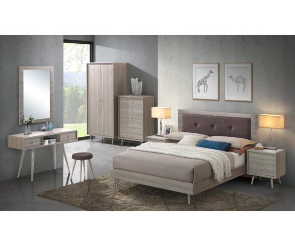 Bellvue Double Bed Grey Oak & Mocca Fabric
