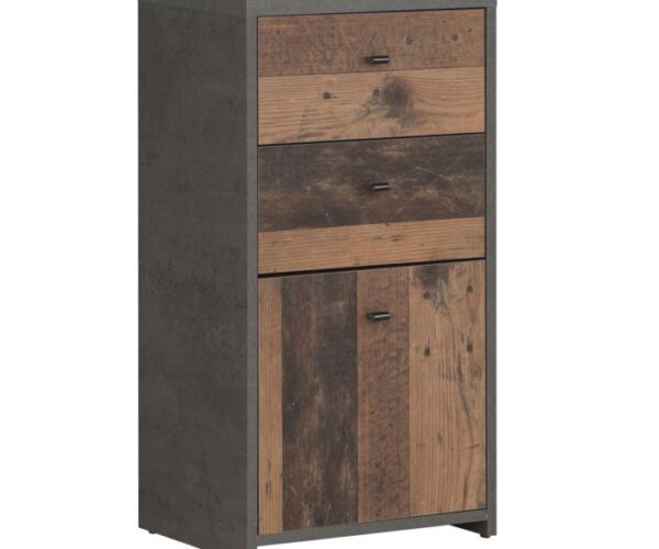 Smith Storage Cabinet 2 Drawers 1 Door in Concrete Optic Dark Grey/Old – Wood Vintage