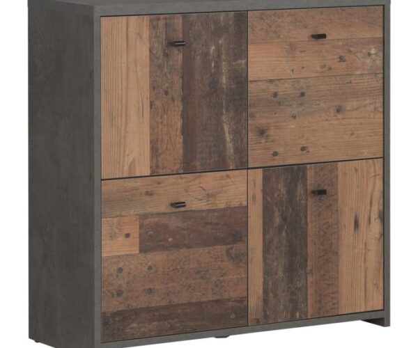 Smith Storage Cabinet with 4 Doors in Concrete Optic Dark Grey/Old – Wood Vintage