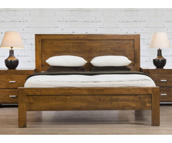 Calvin Double Bed Solid Rubberwood Rustic Oak