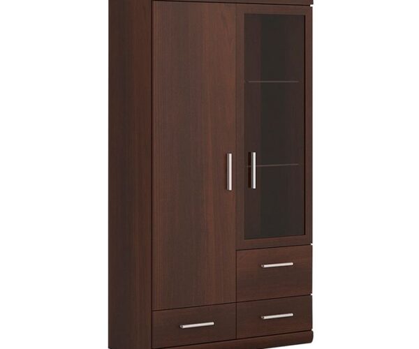 Huston 2 Door 3 Drawer Glazed Display Cabinet in Dark Mahogany Melamine