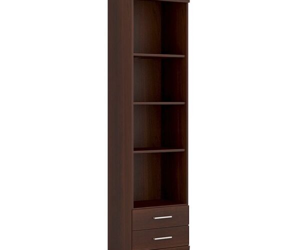 Huston Tall 2 Drawer Narrow Cabinet with Open Shelving in Dark Mahogany Melamine