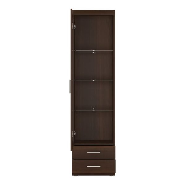 Huston Tall Glazed 1 Door 2 Drawer Narrow Cabinet in Dark Mahogany Melamine - Image 3