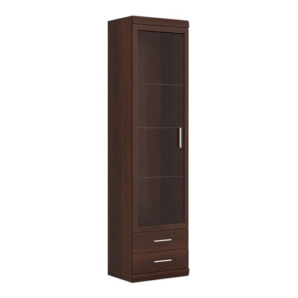 Huston Tall Glazed 1 Door 2 Drawer Narrow Cabinet in Dark Mahogany Melamine Chest of Drawer Home Store UK