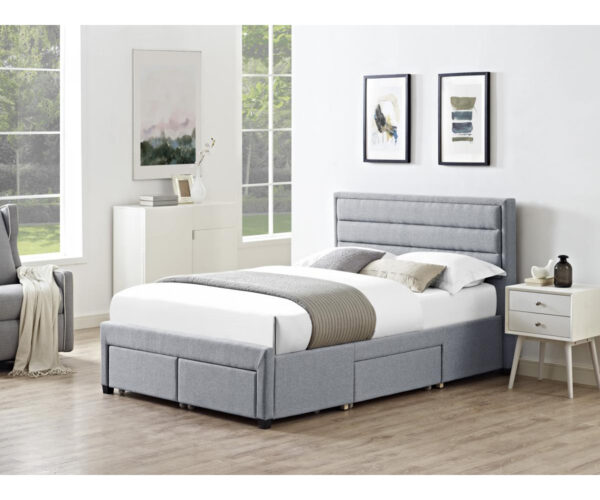 Boteh 4 Drawer Linen Fabric Double Bed Grey