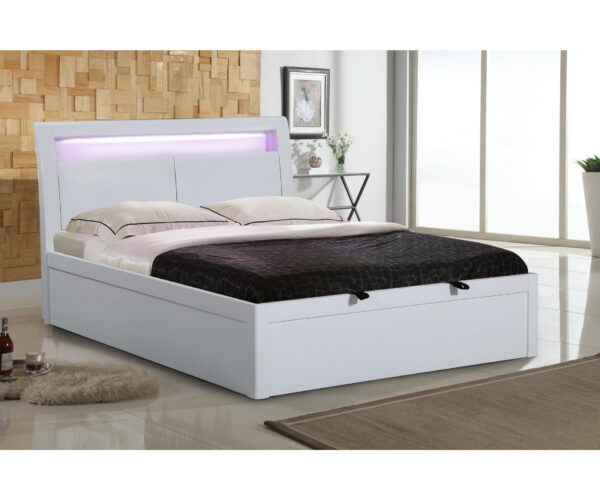 White Pearl Storage High Gloss Double Bed