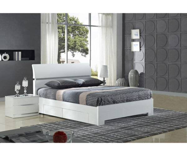 Wendy White High Gloss Bed Double with 4 Drawers