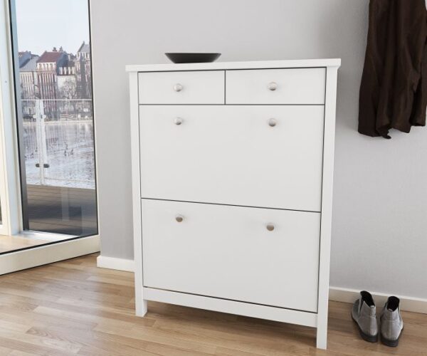 Newton Shoe Cabinet 2 Flip Down Doors 2 Drawers in Off White