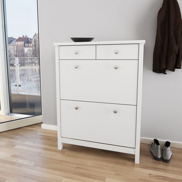 Newton Shoe Cabinet 2 Flip Down Doors 2 Drawers in Off White - Shoe Storage Cabinets - Home Store UK