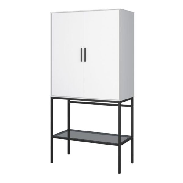 Reynolds 2 Door Tall Cabinet in Pure White with Steel - Display Cabinets - Home Store UK