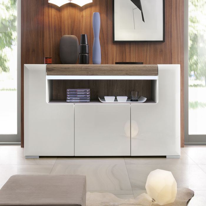 Holland 3 Door Sideboard with open shelving (inc. Plexi Lighting)