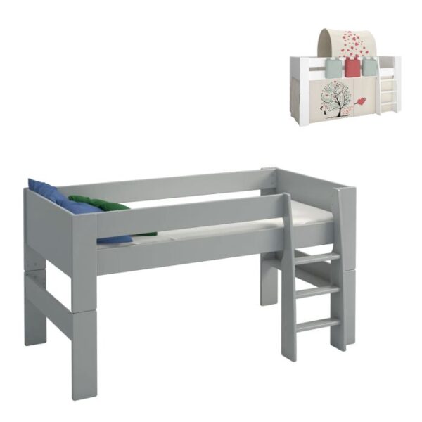 Perry for Kids Mid Sleeper in Folkestone Grey, Includes - Tree of Life Tent + Tunnel + 2 Pockets in Green + 1 Pocket in Red - Image 3