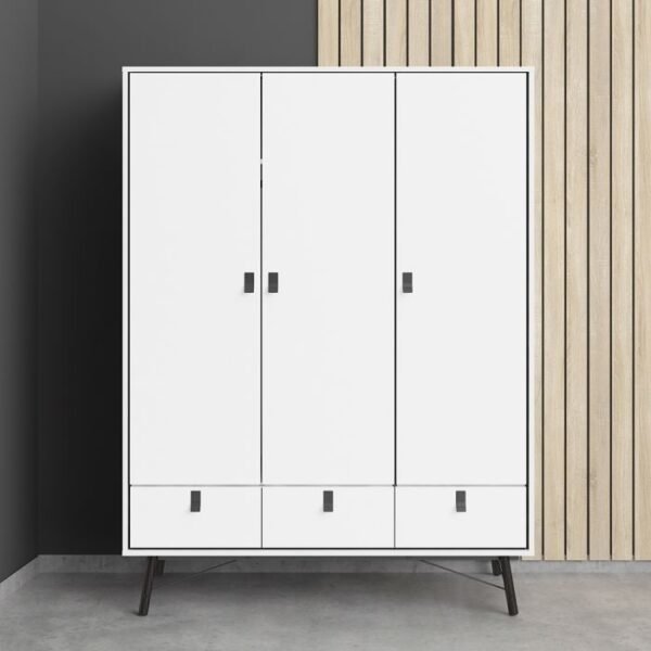 Stevens Wardrobe 3 Doors 3 Drawers Wardrobe Home Store UK