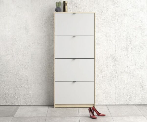 Walsh Shoe Cabinet 4 Flip Down Doors and 1 layer Oak structure White