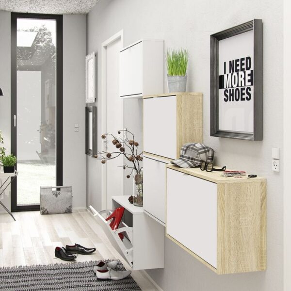 Walsh Shoe Cabinet 2 Flip Down Doors and 2 layers Oak structure White - Shoe Storage Cabinets - Home Store UK