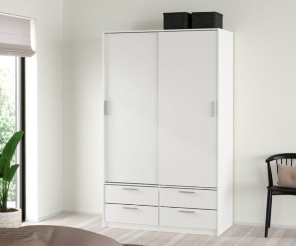 Series Wardrobe with 2 Sliding Doors and 4 Drawers, White