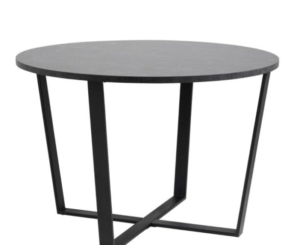 Drift Round Dining Table with Black Marble Melamine Top & Black Legs.