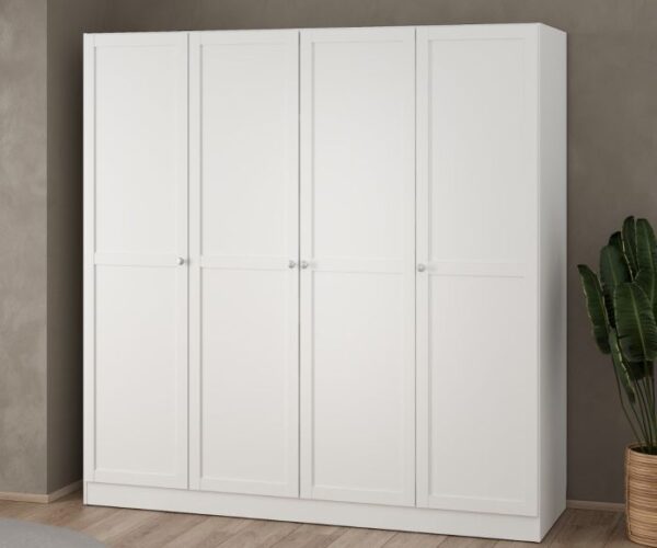 Elite Wardrobe with 4 Frame Doors in White.