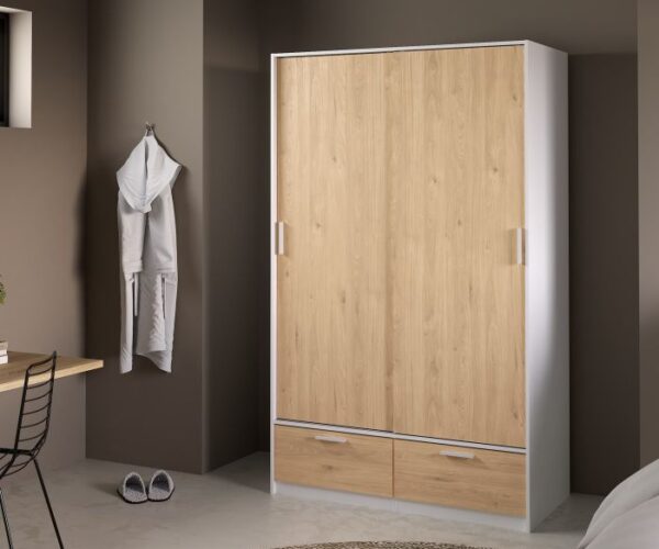 Range Wardrobe with 2 Doors 2 Drawers in White and Jackson Hickory Oak.