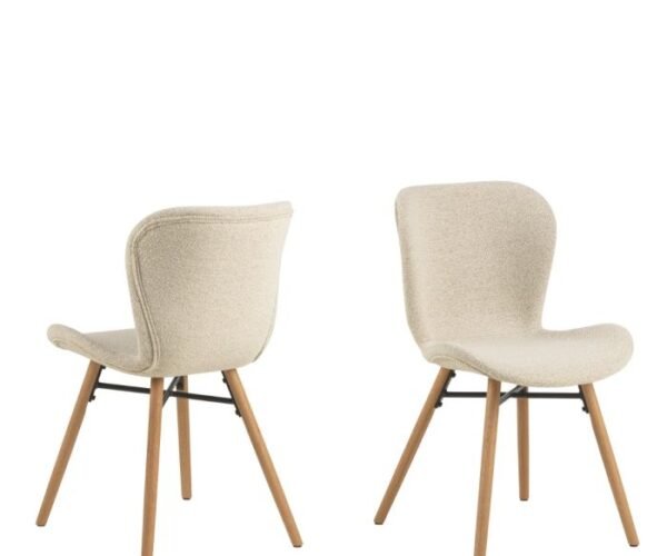 Clara Dining Chairs with Cream Fabric and Oak Set of 2.