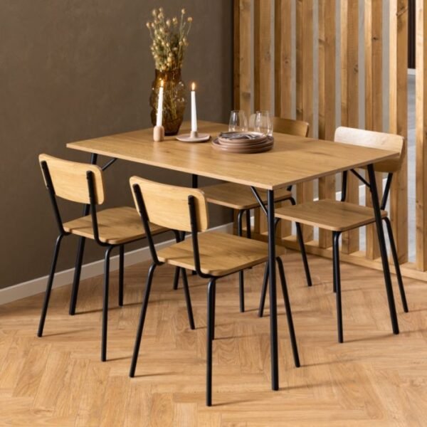 Inca Dining Chair in Steel and Oak Set of 4. - Image 5