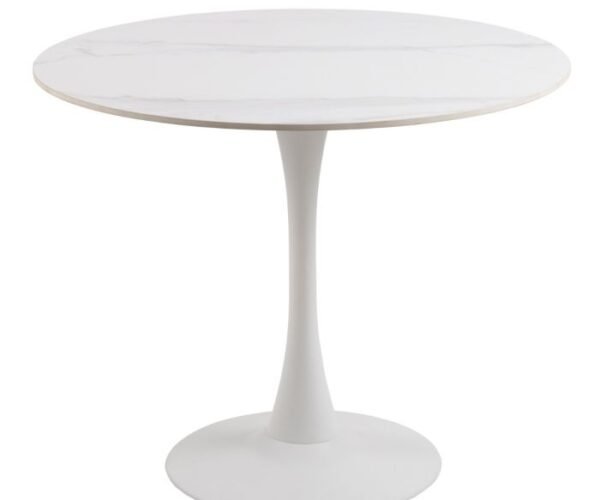 Sicily Ceramic Round Dining Table in White 90x75cm.