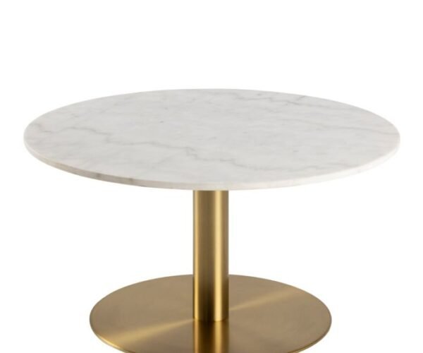 Belmont Round Coffee Table with White Polished Marble Top & Gold Base.