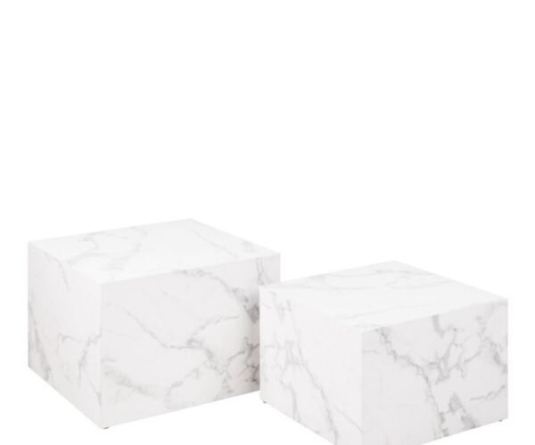 Box Square Coffee Table Set in White Marble Carrara.