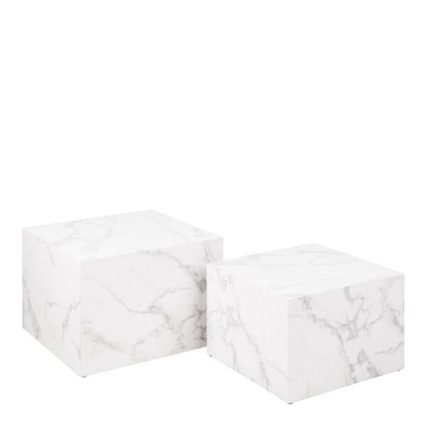 Box Square Coffee Table Set in White Marble Carrara.