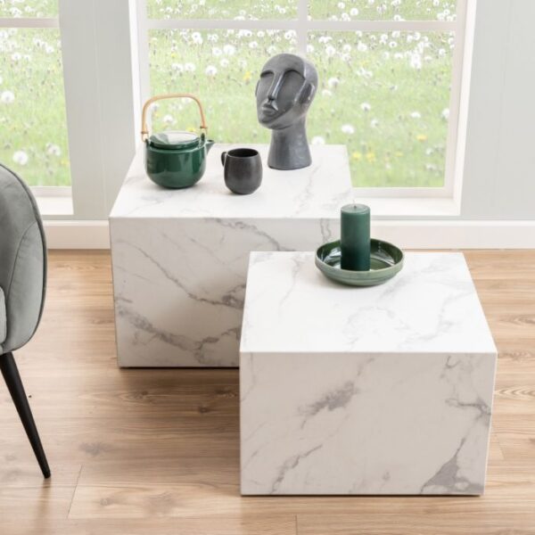 Box Square Coffee Table Set in White Marble Carrara. - Image 4