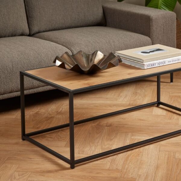 Durham Black Metal Coffee Table with Oak Top. - Image 5