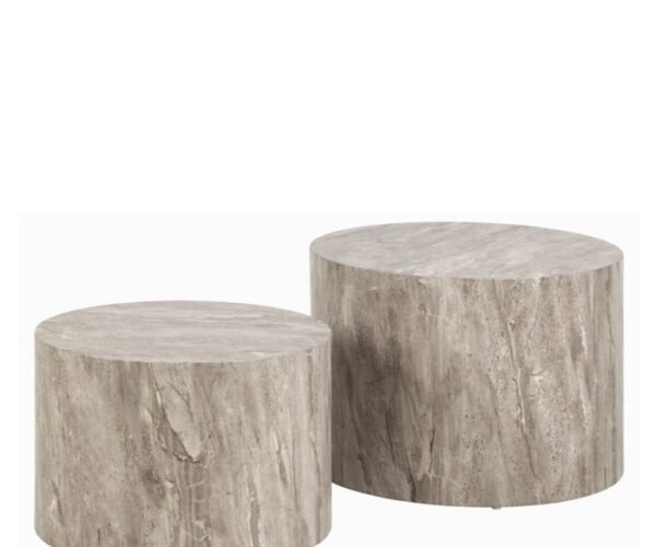 Facet Round Coffee Table Set in Grey Marble.