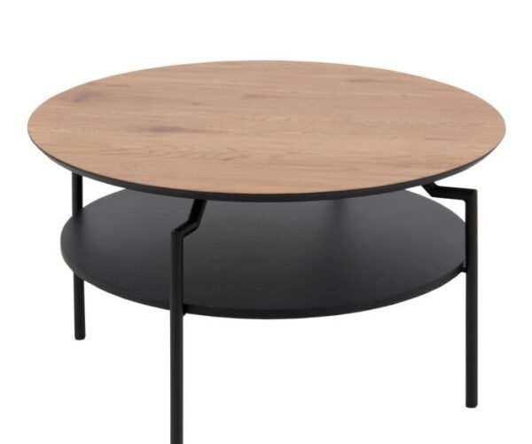 Fairview Round Coffee Table with Oak Top & Black Legs.