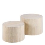 Geo Round Coffee Table Set in Light Travertine Effect.