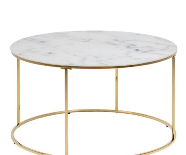 Lancaster -A1 Round Coffee Table with White Crystal Clear Marble Glass Top & Gold Base.