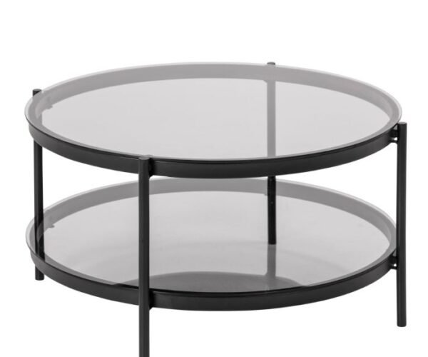 Palermo Round Coffee Table in Black with Smoked Glass Top.