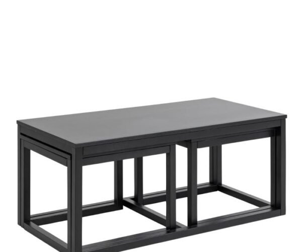 Reed Square Coffee Table Set in Matt Black Set of 3.