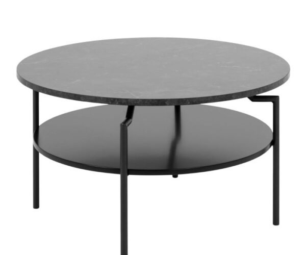 Regal Round Coffee Table with Black Marble Melamine Top & Black Legs.